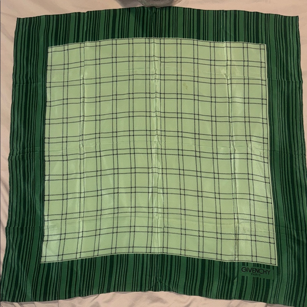 Givenchy Mint and Forest Green Checkered Scarf Silk #Givenchy 30/30